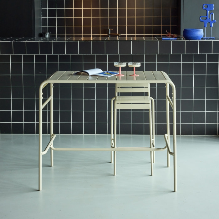 Table haute de jardin métal 4 places. beige. 120 x 70 x 95cm