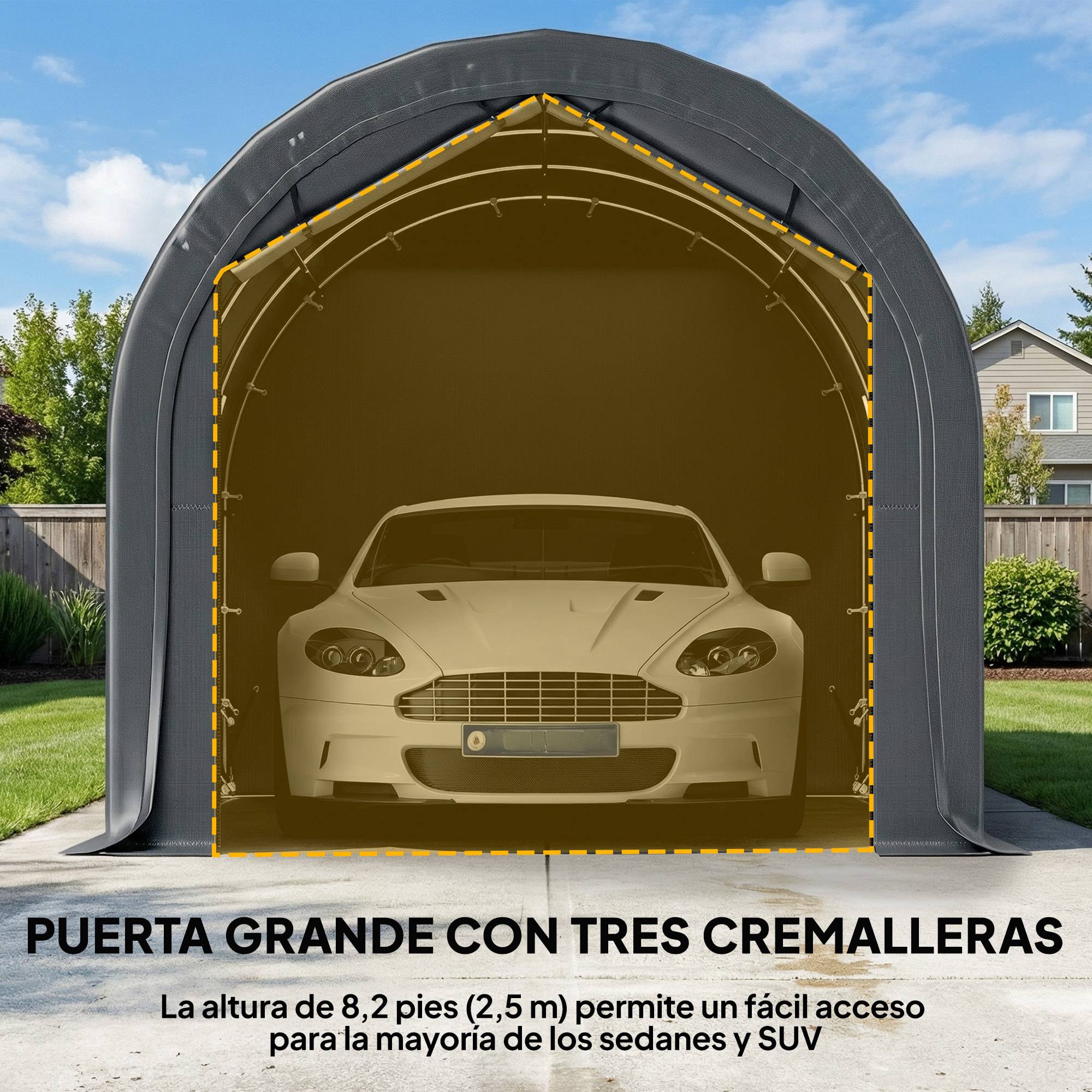 Carpa Garaje Portátil 3x6 m, Garaje Exterior para Coche Impermeable con Puerta Enrollable con Cremalleras y 4 Ventanas, Marco Metal Galvanizado, UPF 30+, Cobertizo de Almacenamiento, Gris