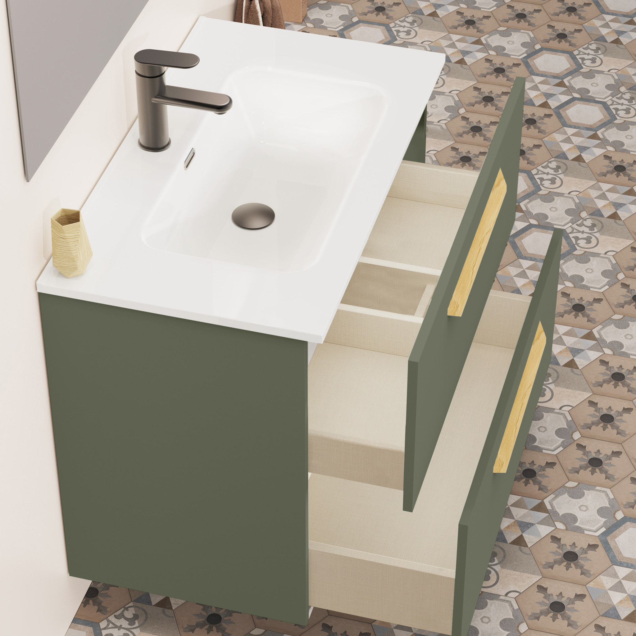 Conjunto de baño Melody, Alday, 80 cm, Verde Musgo