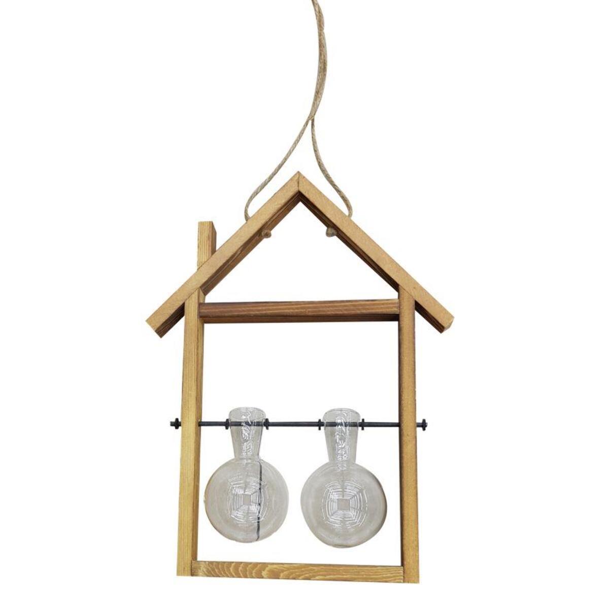 Portafiori in legno con vetro da 2 posti cm25x6,5h30