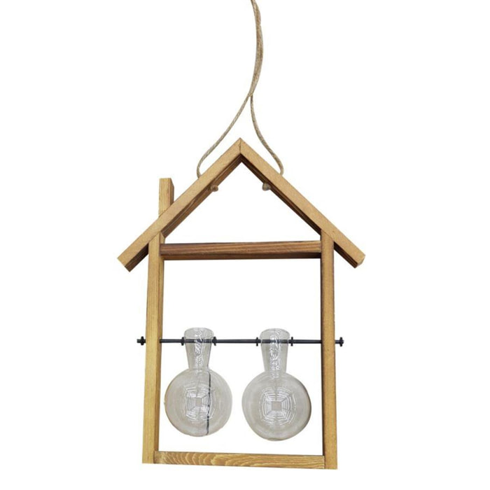 Portafiori in legno con vetro da 2 posti cm25x6,5h30