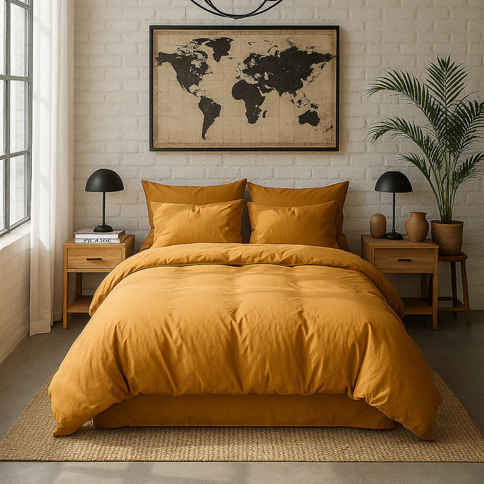 Housse De Couette 100% Percale De Coton Lavé Safran