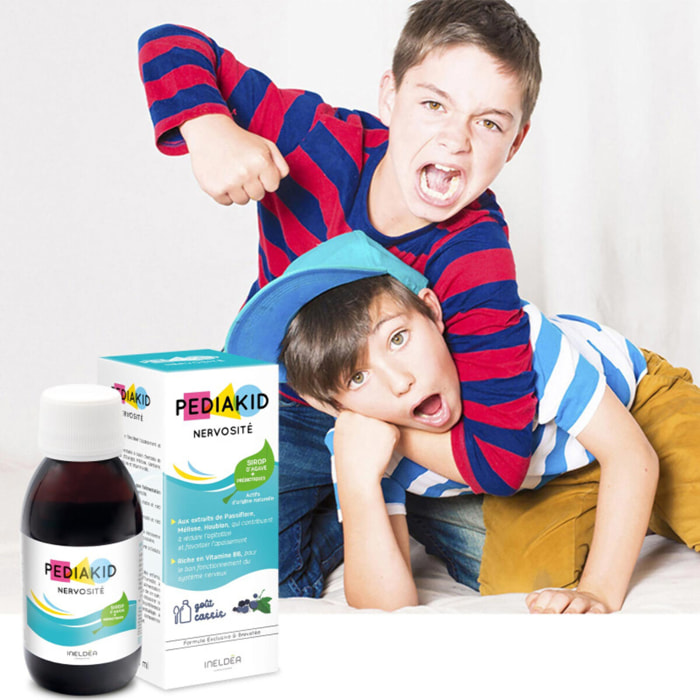 PEDIAKID - Sirop Nervosité -Complément Alimentaire Naturel - Formule Exclusive au Sirop d'Agave - Favorise l'Apaisement - Réduit l'Agitation - Arôme Naturel Cassis - Lot de 2 Flacons de 125 ml