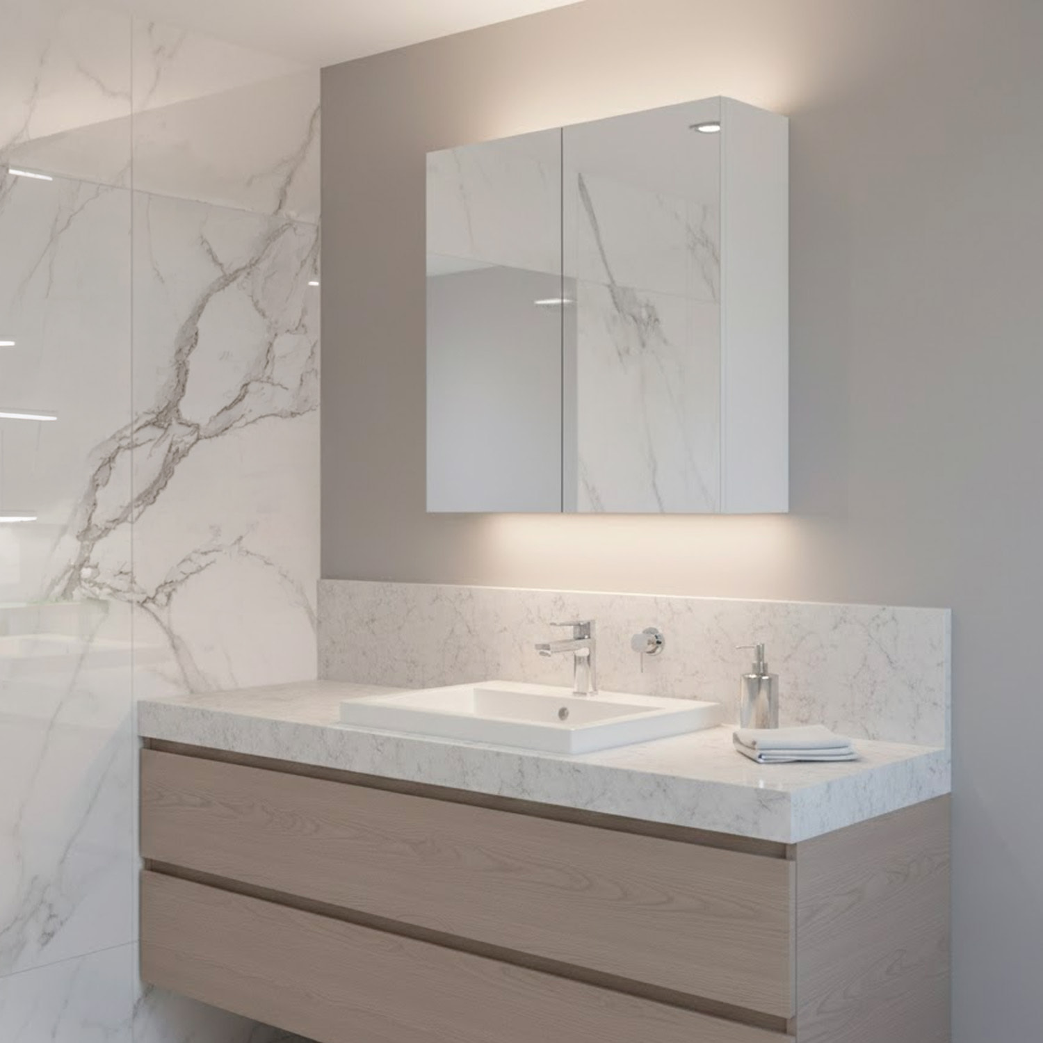 Pensile Bagno Con Specchio A 2 Ante Mobile Sospeso Salvaspazio In Melaminico Con Ripiani Interni Arredo Bagno Moderno Elegante 65 x 60 x 21 Cm Bianco