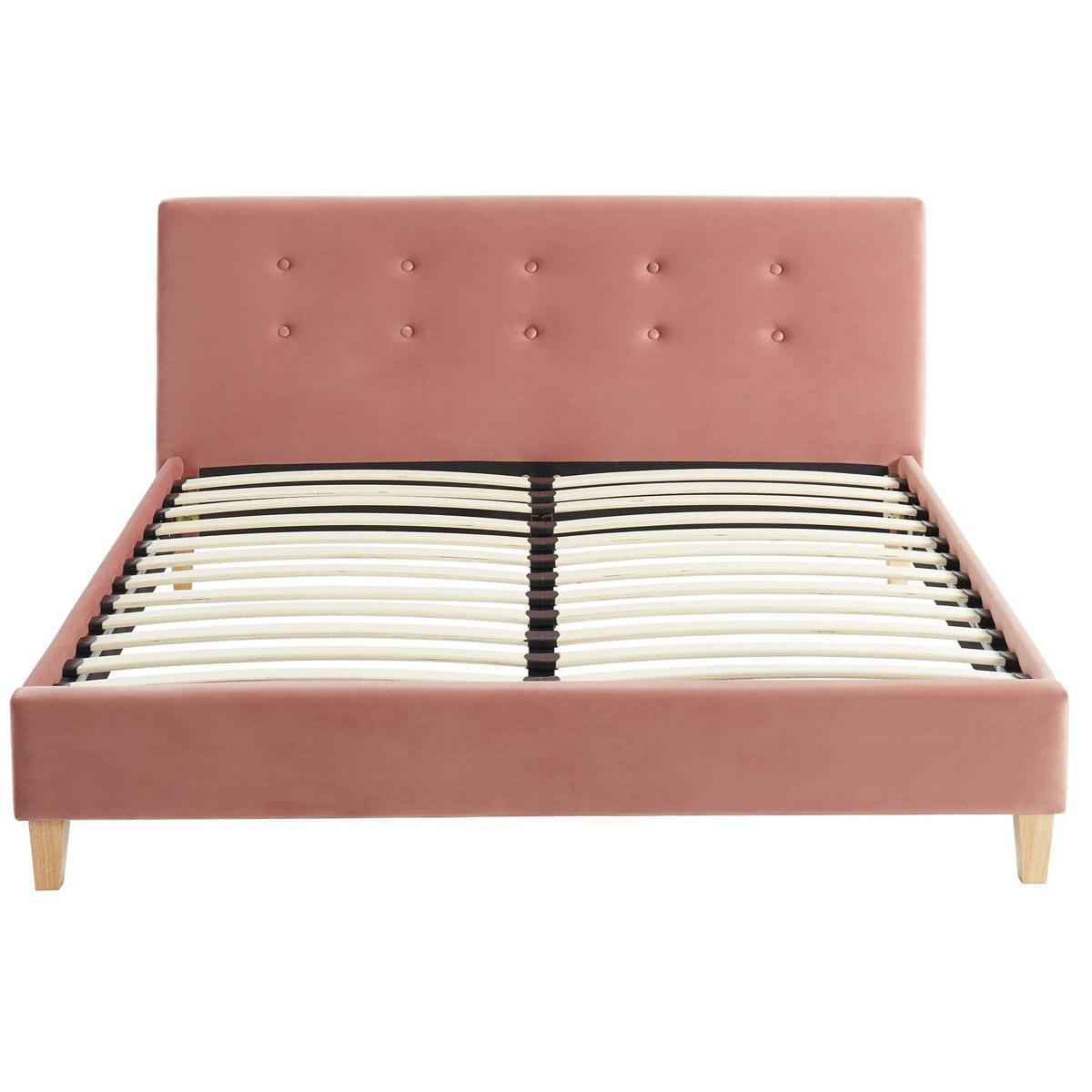 Ensemble lit 140x190cm + matelas Memo HR avec tête de lit capitonnée en velours rose blush - sommier à lattes - Milo