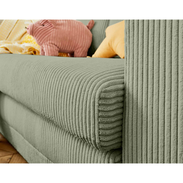 Marilia - canapé 2 places - convertible déplimousse - en velours côtelé - Vert sauge