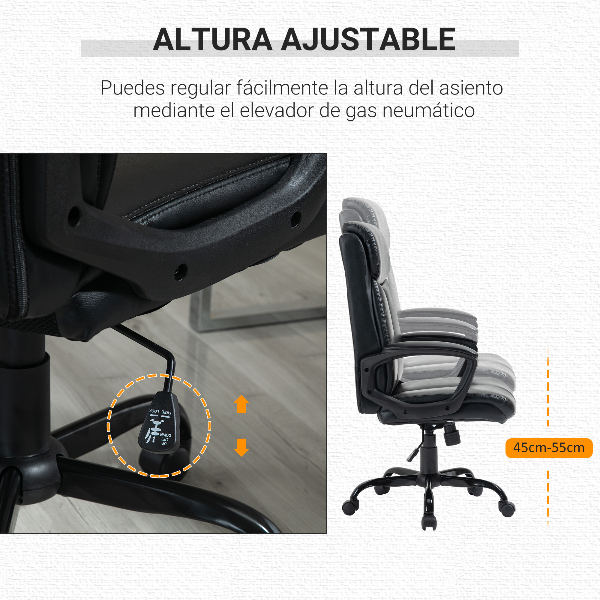 Silla de Oficina Giratoria Silla de Escritorio Ergonómica con Altura Ajustable Reposabrazos y Respaldo Acolchado de Piel Sintética 67x69x111-119 cm Negro