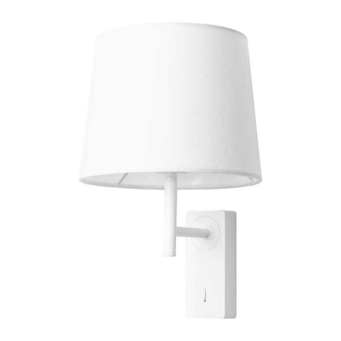 Forlight Aura - Aplique de Pared para Dormitorio E27 con Interruptor ON/OFF en la Base. Color Blanco con Pantalla de Textil