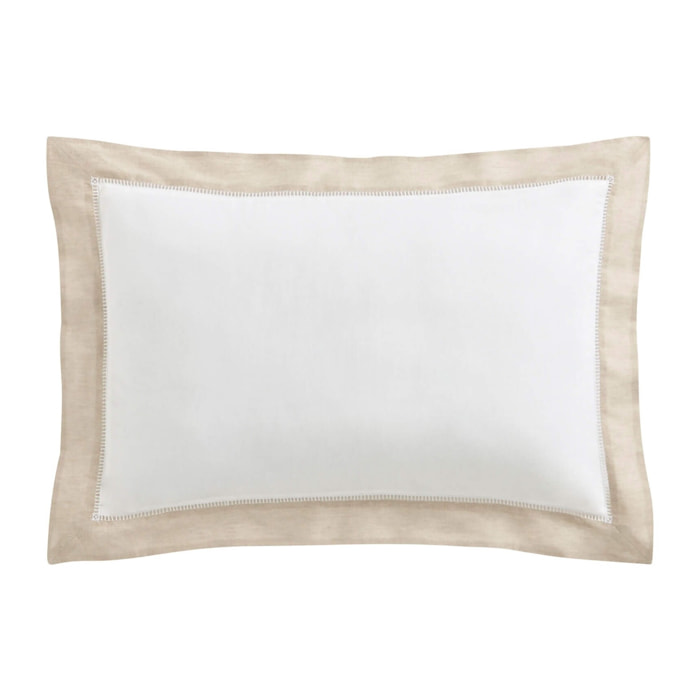 Taie d'oreiller bicolore en lin métis, Made in France, PARIS , Naturel
