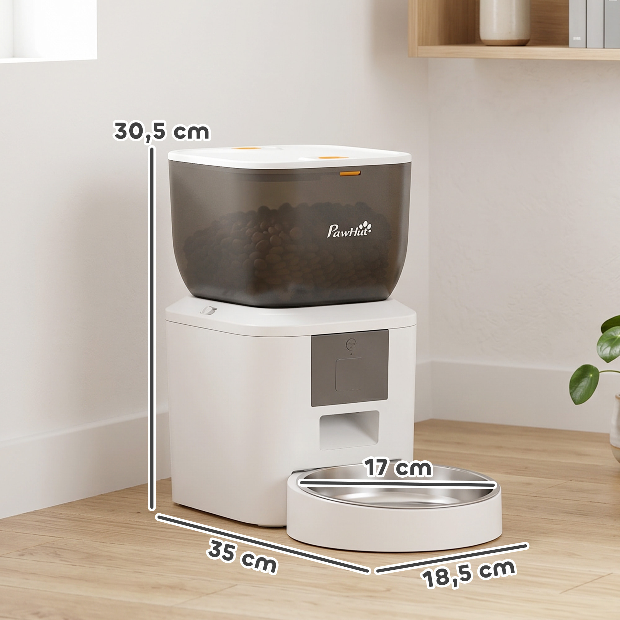 Comedero Automático 4L WiFi 2.4G, Dispensador de Comida para Gatos Perros con Control App, 2 Cuencos, 1-10 Comidas al Día, Grabadora Voz 10s, Antiatascos, 2 Fuentes Alimentación, Fácil Limpiar