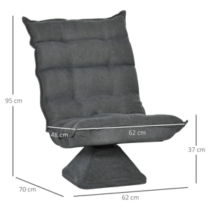 Fauteuil relax grand confort pivotant inclinaison réglable 5 niv. épais garnissage mousse haute densité tissu velours microfibre gris