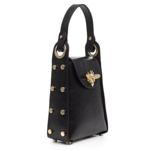 Alviano bolso de mano mujer. Piel auténtica Gamuza acabado lacado brillante.