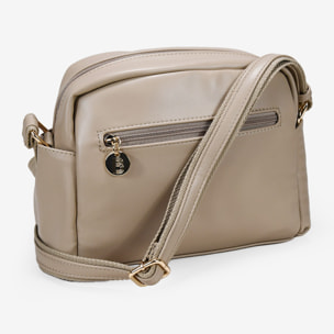 Bolso bandolera beige con cinturón y cremallera