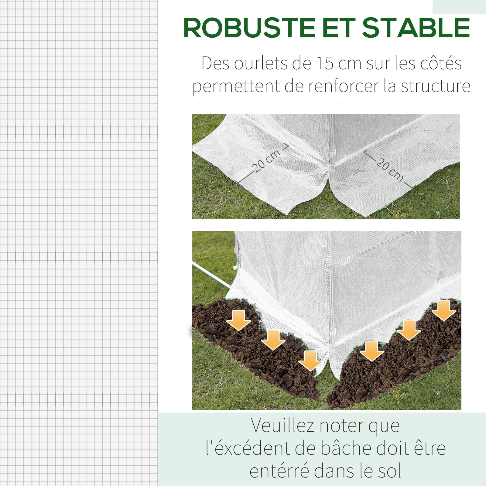 Bâche de rechange serre tunnel 18 m², bâche dim. 6L x 3l x 2H m PE anti-UV imperméable 12 fenêtres + porte enroulable zippée blanc