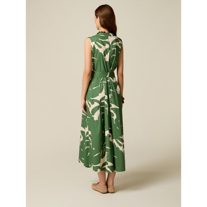 Oltre - Vestido flare en popelina estampada - Verde