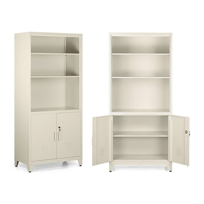 Armadio ufficio con 2 ante e 5 ripiani avorio 85x45x190 cm - Yumi