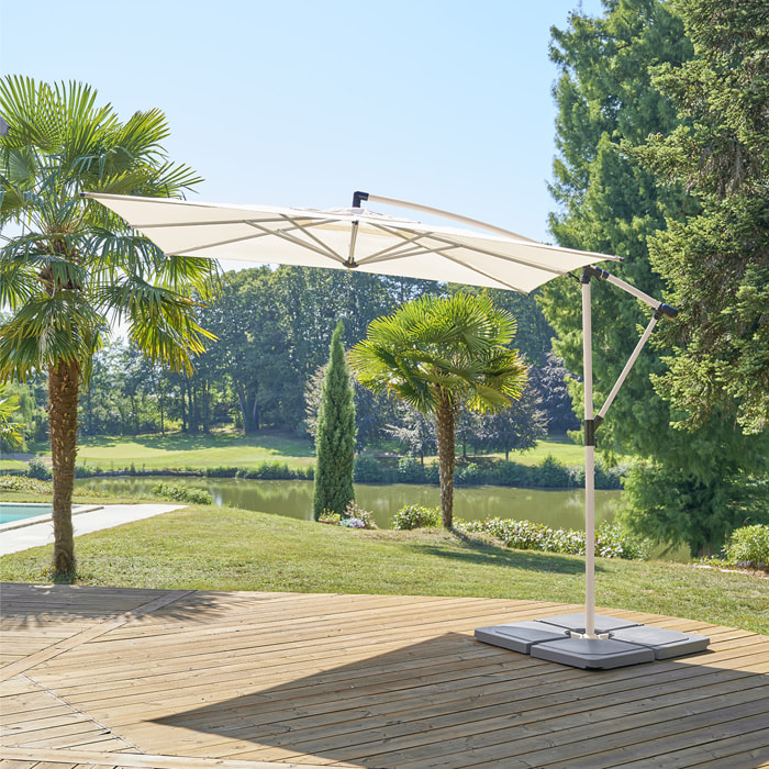 Parasol déporté carré "Manoa" argile & blé 2,5 x 2,5m en aluminium acier et polyester