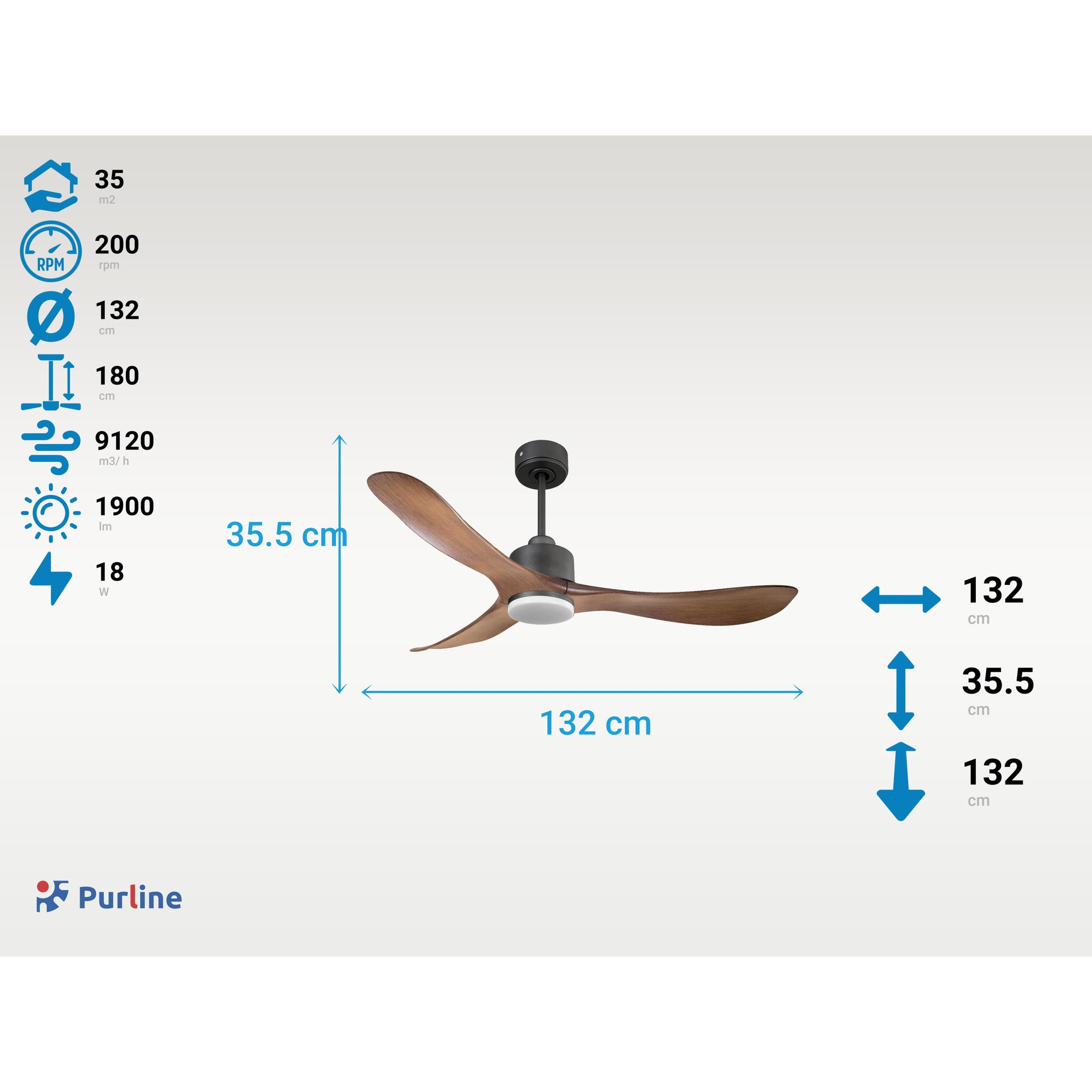 Ventilateur de plafond Réversible  Thermostat Dimmable Wifi Moteur à courant continu Toits en pente Télécommande Lumière à trois tons Hypersilence Mémoire