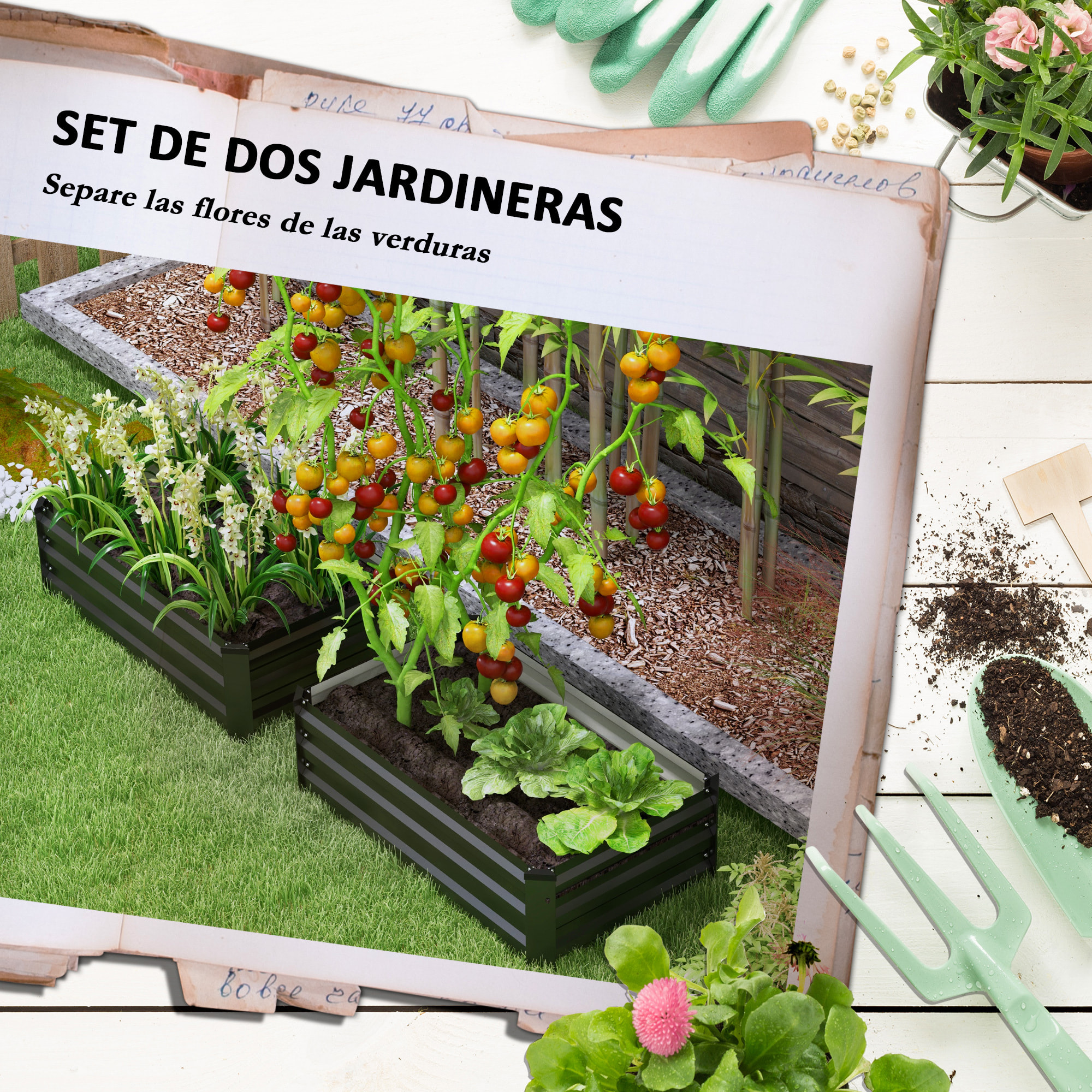 Juego de 2 Jardineras de Exterior de Acero Huerto Urbano Rectangular para Cultivos Plantas Flores para Patio Jardín 100x60x30 cm Gris Oscuro
