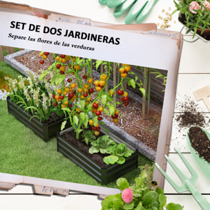 Juego de 2 Jardineras de Exterior de Acero Huerto Urbano Rectangular para Cultivos Plantas Flores para Patio Jardín 100x60x30 cm Gris Oscuro