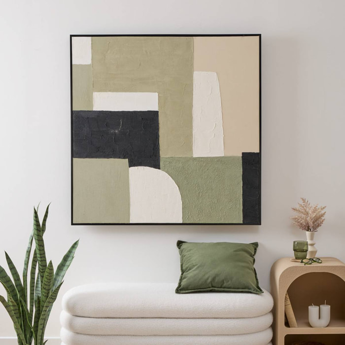 Toile peinte encadrée Giacomo vert Kaki 100x100cm