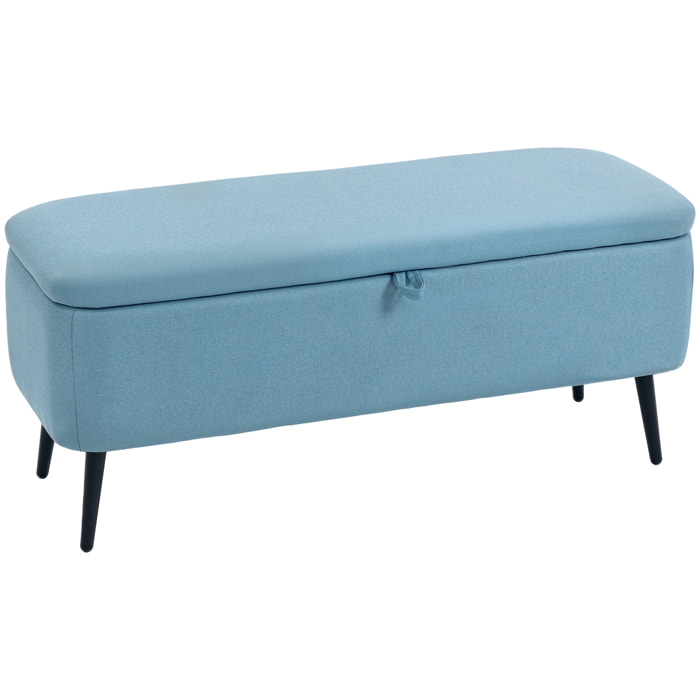 Puff Almacenaje Banco Almacenaje Tapizado en Lino Sintético con Tapa Abatible y Patas de Acero para Dormitorio Salón Entrada Carga 150 kg 101x38,5x44,5 cm Azul Claro