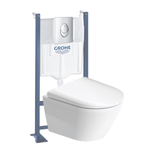 Pack WC suspendu sans bride compact D-Neo + bâti support GROHE Rapid SL Projet + abattant + plaque chromé