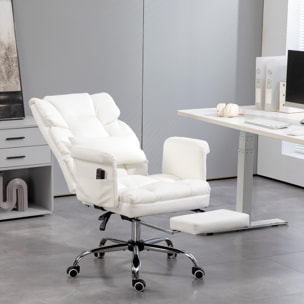 Silla de Oficina con 6 Puntos de Masaje Silla de Masaje Giratoria Silla de Escritorio con Reposapiés Retráctil Altura Ajustable Control Remoto y Soporte Lumbar Tejido de PU Blanco