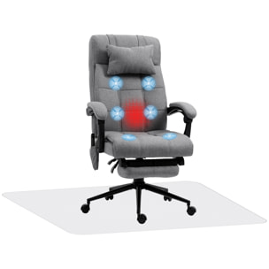 Conjunto de Oficina Incluye 1 Silla de Masaje Reclinable con 6 Puntos de Masaje y Función de Calefacción 66x76x112-120 cm y 1 Alfombra Protectora de Suelo 90x120 cm Gris y Transparente