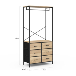Dressing Iris penderie et 6 tiroirs bois et noir