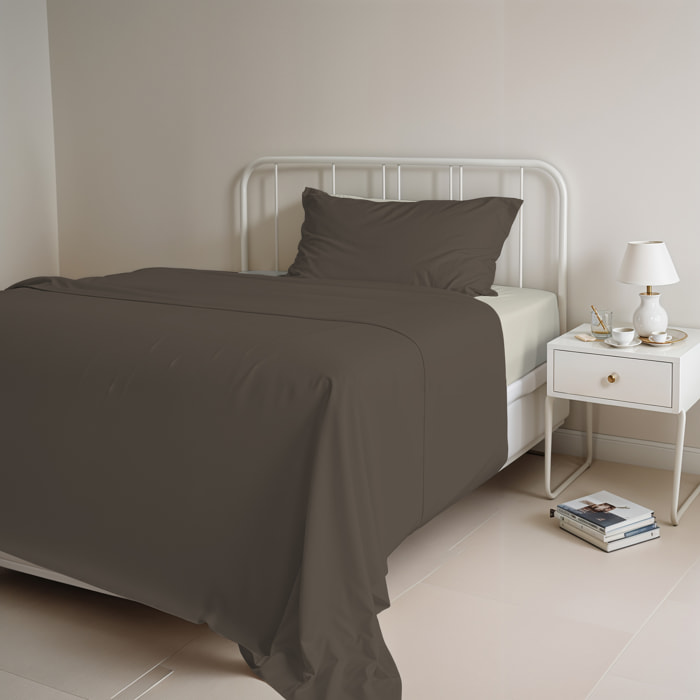 COMPLETO LETTO NATURAL COLOUR MADE IN ITALY COTONE-MARRONE/PANNA SINGOLO