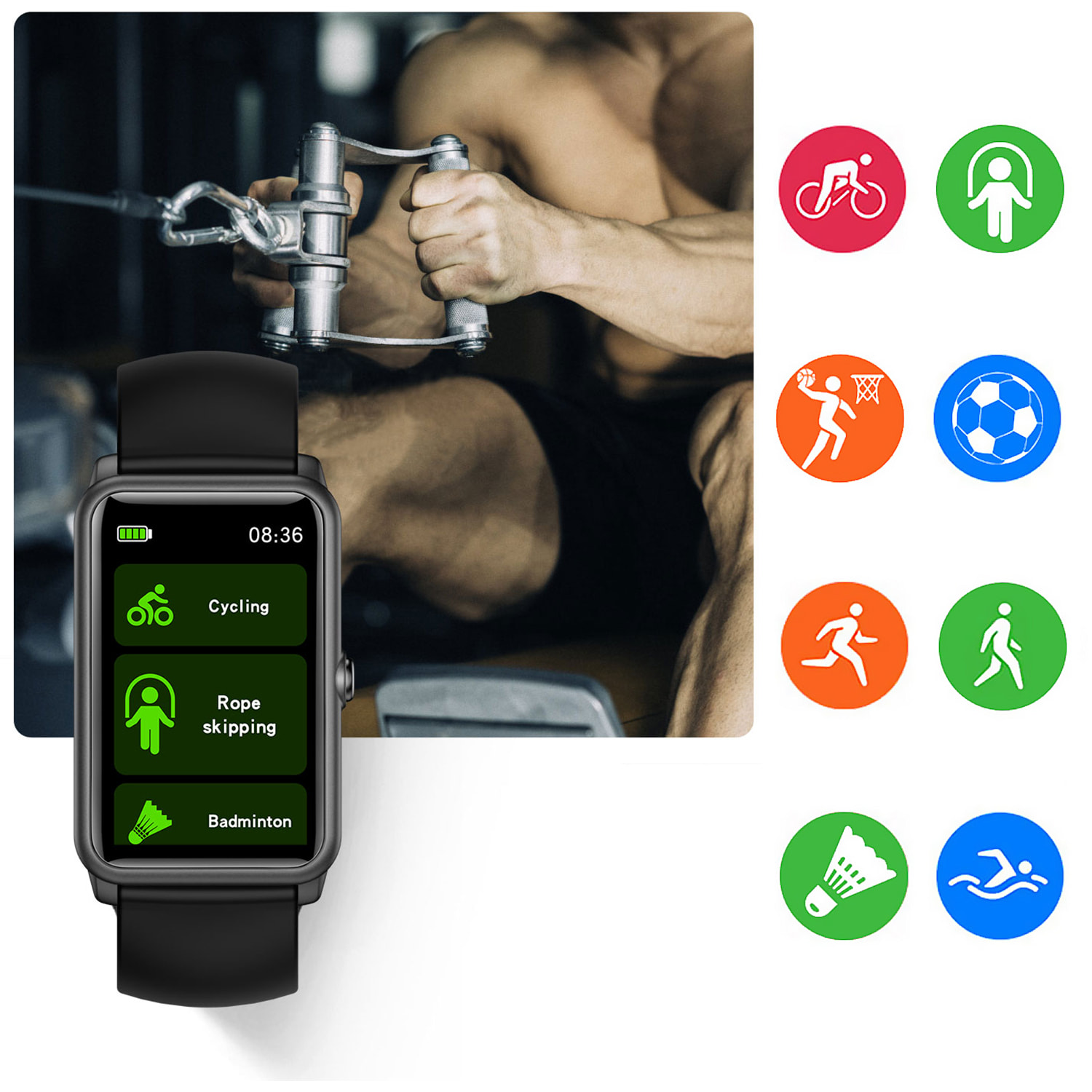 Bracciale intelligente H86B con pressione sanguigna e cardiofrequenzimetro. Varie modalità sportive, impermeabilità, notifiche app.