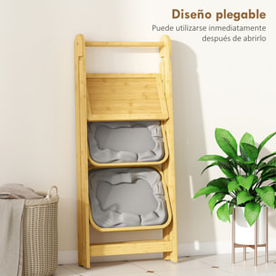 Estantería para Baño Plegable de Bambú, Estante de Baño con 2 Cestos para Ropa Sucia, Estante Abierto, para Dormitorio, Lavadero, Gris