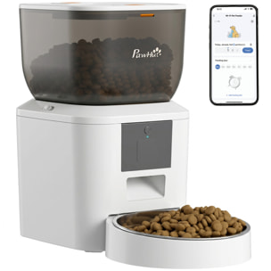 Comedero Automático 4L WiFi 2.4G, Dispensador de Comida para Gatos Perros con Control App, 2 Cuencos, 1-10 Comidas al Día, Grabadora Voz 10s, Antiatascos, 2 Fuentes Alimentación, Fácil Limpiar