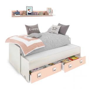 Cama doble juvenil con estante Kenia Blanco Alpes - Rosa
