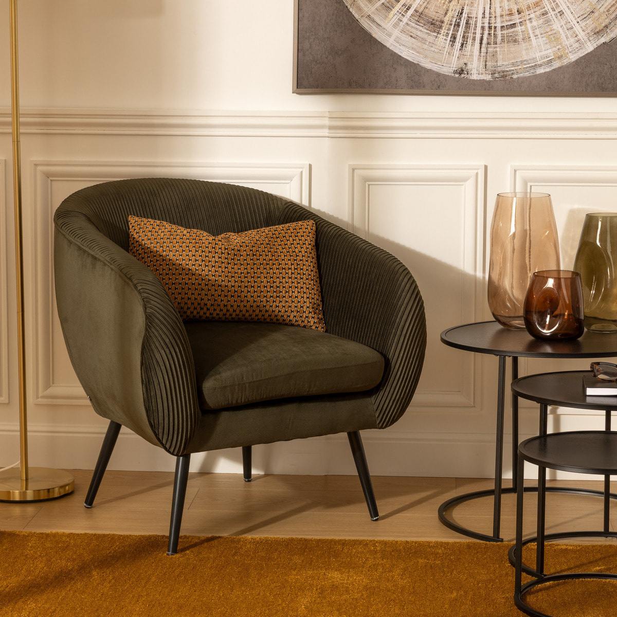 Fauteuil Solaro velours vert kaki