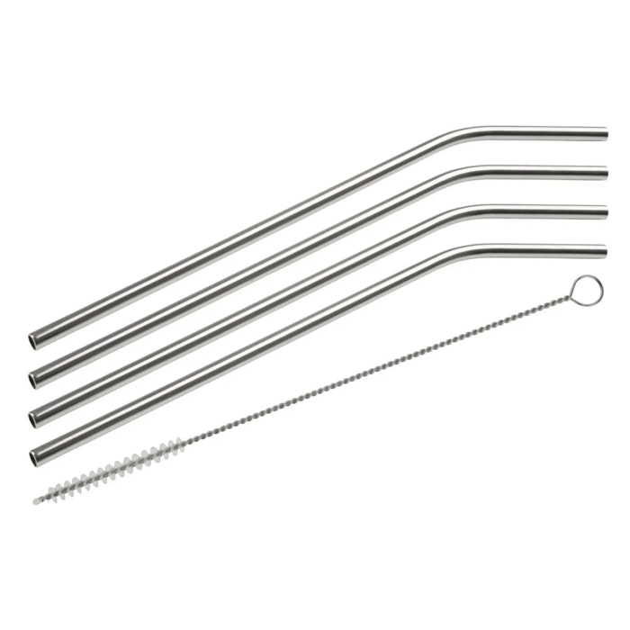 Lot de 4 pailles incurvées en inox avec goupillon 24 cm Fackelmann Bar Concept