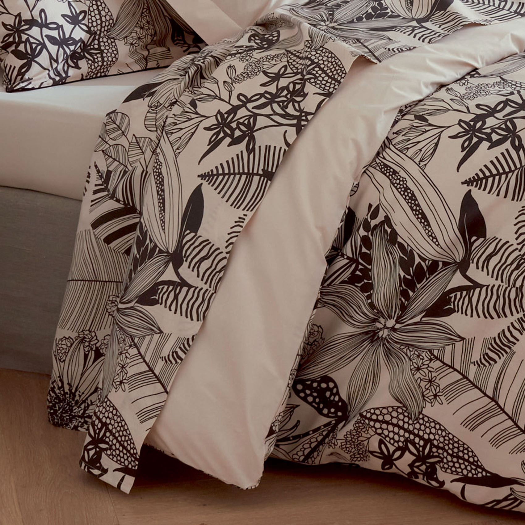 Housse de couette en percale aux impressions noires - Beige
