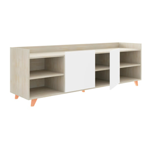 Mueble TV AURO - 2 estantes y 2 puertas - roble cambrian y blanco - 180x46x53cm