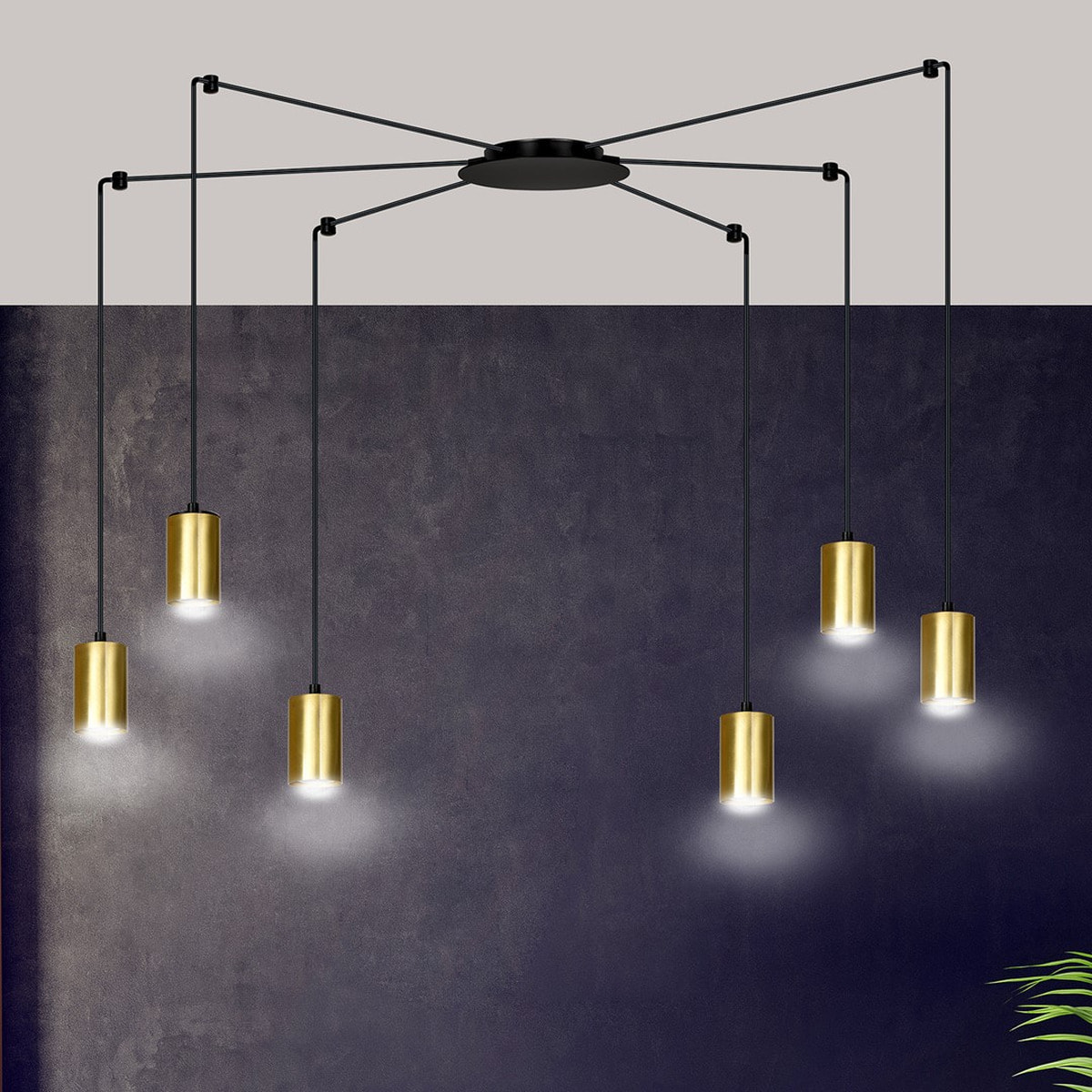 Lampada a sospensione Traker in acciaio nero opaco e oro