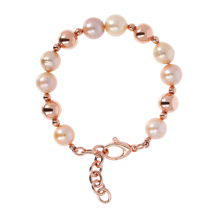 Bracciale con Sfere Lucide e Perle Ming d'Acqua Dolce Rosa