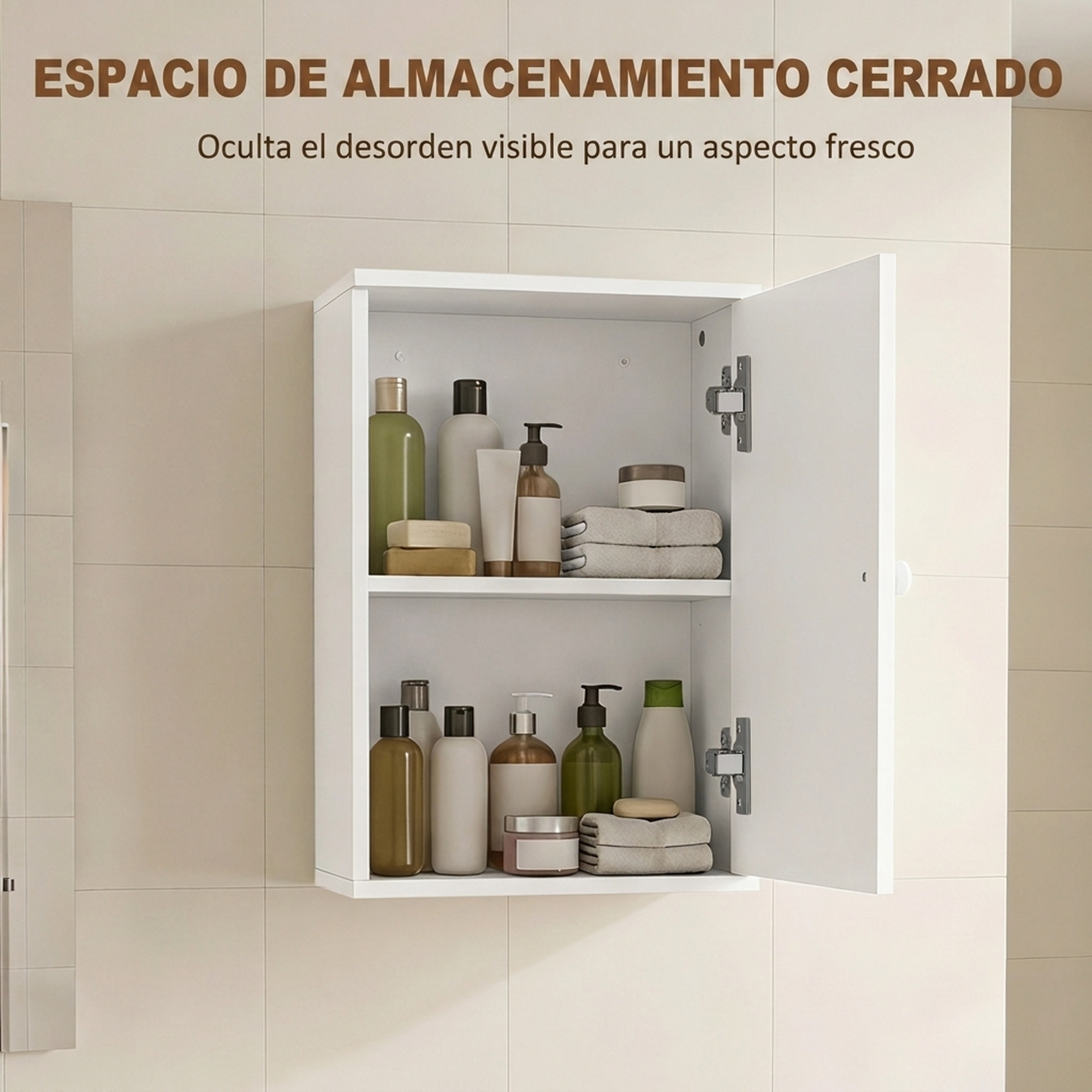 Armario de Baño de Pared, Mueble de Baño Colgar, Puerta con Cierre Suave, Estante Ajustable, para Cocina, Lavadero, 30x14x50 cm, Blanco