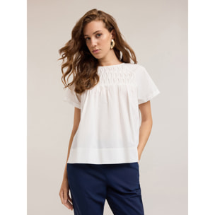 Motivi - Blusa trabajada en popelina - Blanco