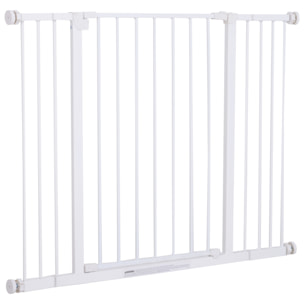 Barrière de sécurité longueur réglable dim. 76-107l x 76H cm sans perçage métal plastique blanc