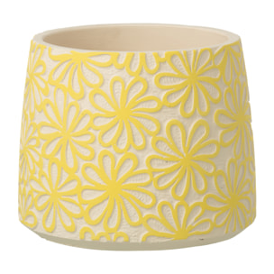 J-Line Cache-pot Rond Fleurs - céramique - jaune - large