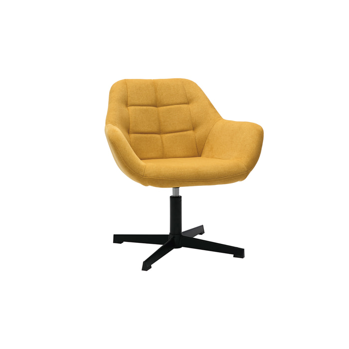 Fauteuil pivotant design en tissu effet velours jaune moutarde et métal noir DARWIN