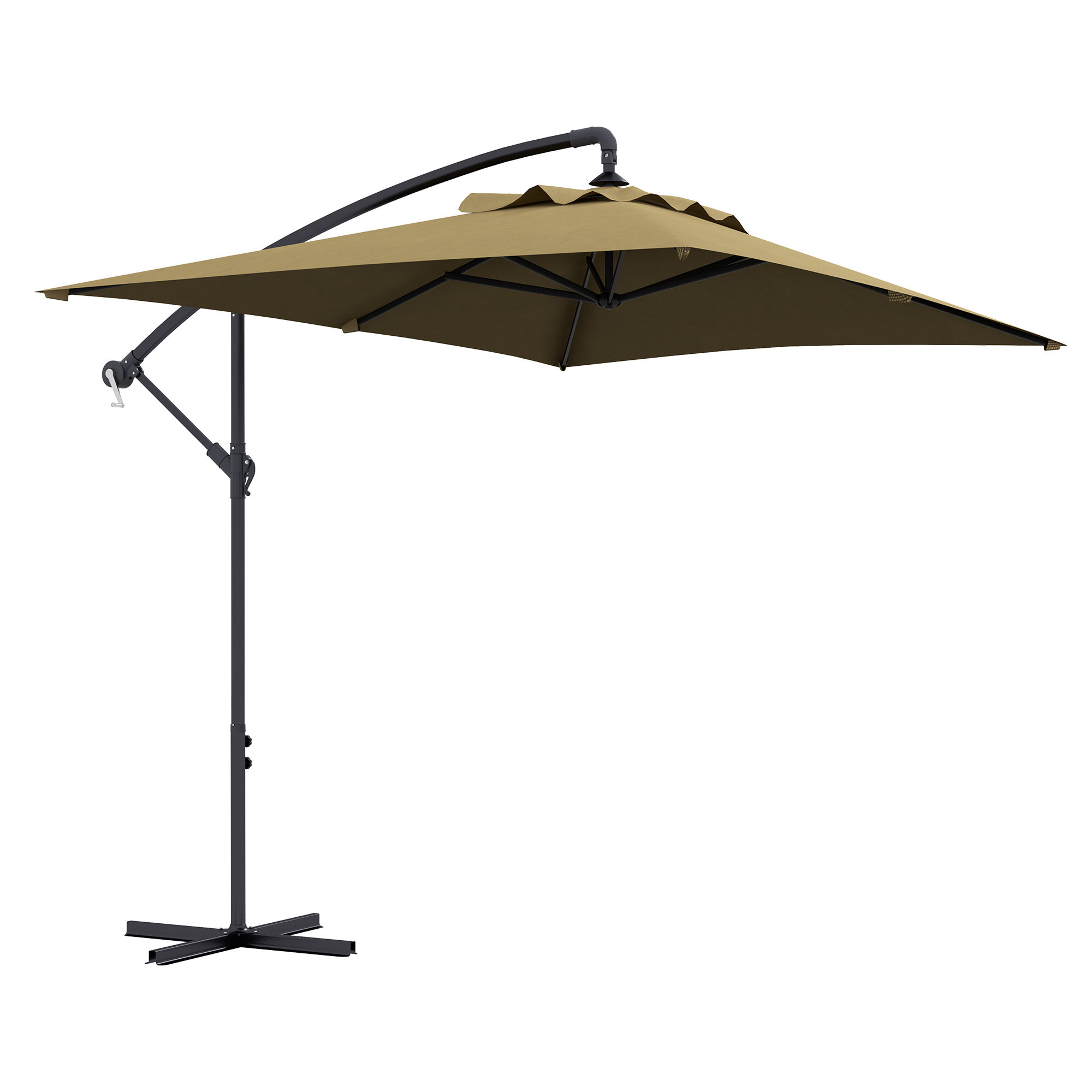 Parasol Excéntrico 294x193 cm Sombrilla de Jardín con Base Cruzada y Manivela Impermeable Protección UV Sombrilla para Terraza Patio Marrón