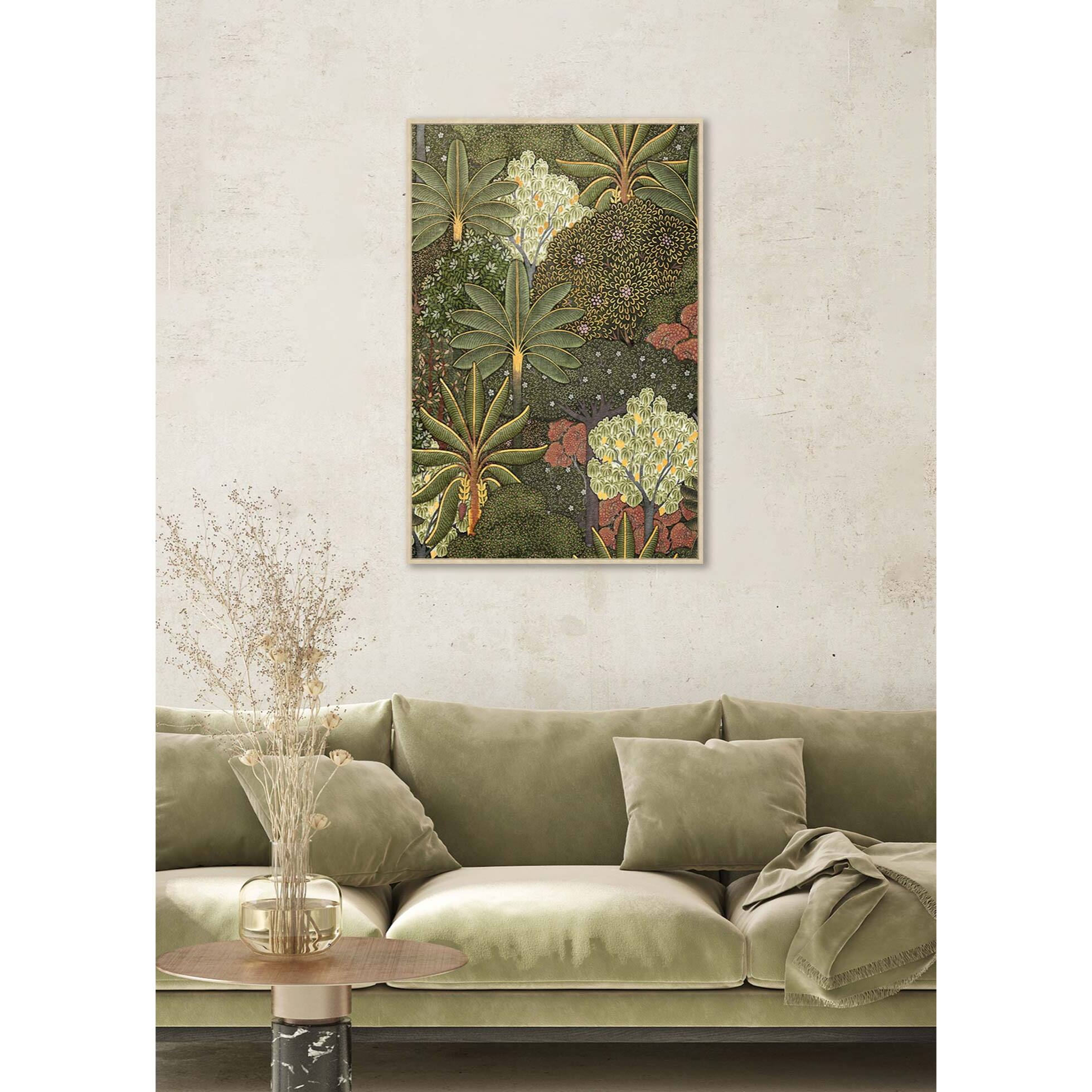 Cuadro Jungle poliéster verde-dorado 92x62x4 cm