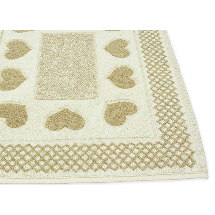 Tappeto Bagno Rettangolare Con Cuori Love Beige