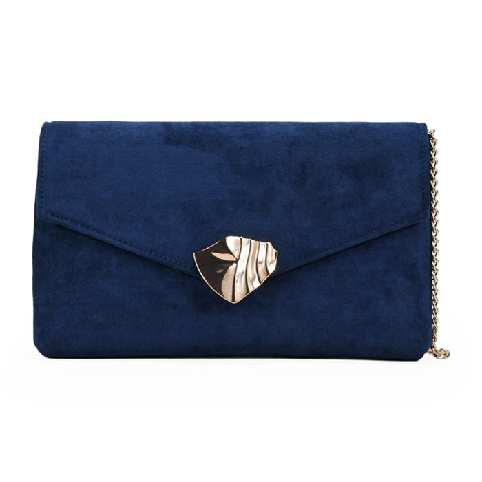 Bolso de mano azul marino con broche dorado